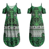 Aotearoa Iwi Ngati Maniapoto Family Matching Summer Maxi Dress and Hawaiian Shirt Maori Wharenui House Tribal Pattern LT9 Mom's Dress Dark green - Polynesian Pride