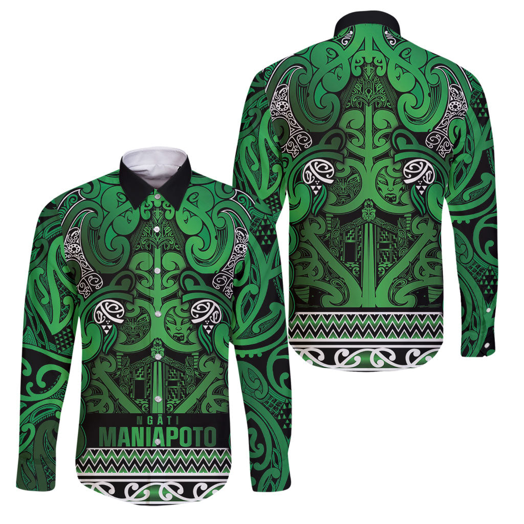 Aotearoa Iwi Ngati Maniapoto Family Matching Summer Maxi Dress and Hawaiian Shirt Maori Wharenui House Tribal Pattern LT9 Dad's Shirt - Long Sleeve Dark green - Polynesian Pride