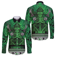 Aotearoa Iwi Ngati Maniapoto Family Matching Summer Maxi Dress and Hawaiian Shirt Maori Wharenui House Tribal Pattern LT9 Dad's Shirt - Long Sleeve Dark green - Polynesian Pride