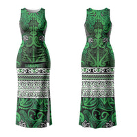 Aotearoa Iwi Ngati Maniapoto Family Matching Tank Maxi Dress and Hawaiian Shirt Maori Wharenui House Tribal Pattern LT9 Mom's Dress Dark green - Polynesian Pride