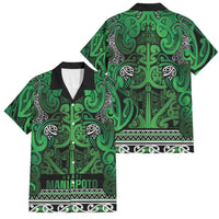 Aotearoa Iwi Ngati Maniapoto Family Matching Tank Maxi Dress and Hawaiian Shirt Maori Wharenui House Tribal Pattern LT9 Dad's Shirt - Short Sleeve Dark green - Polynesian Pride