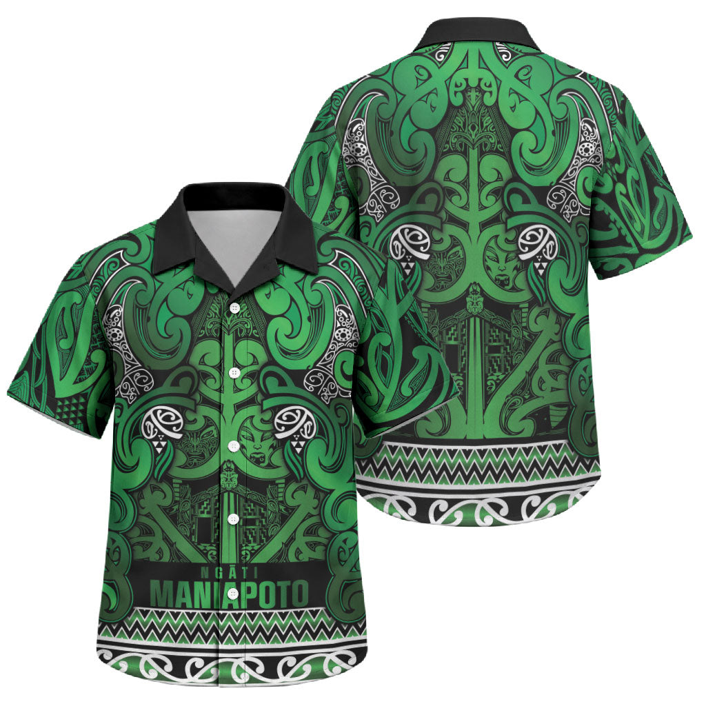 Aotearoa Iwi Ngati Maniapoto Family Matching Tank Maxi Dress and Hawaiian Shirt Maori Wharenui House Tribal Pattern LT9 Son's Shirt Dark green - Polynesian Pride