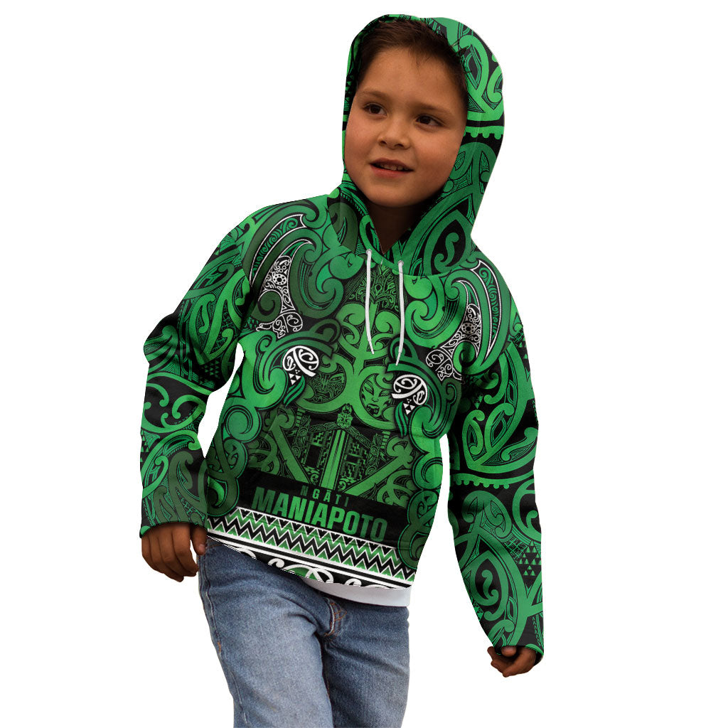 Aotearoa Iwi Ngati Maniapoto Kid Hoodie Maori Wharenui House Tribal Pattern LT9 - Polynesian Pride