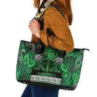 Aotearoa Iwi Ngati Maniapoto Leather Tote Bag Maori Wharenui House Tribal Pattern LT9 Dark green - Polynesian Pride