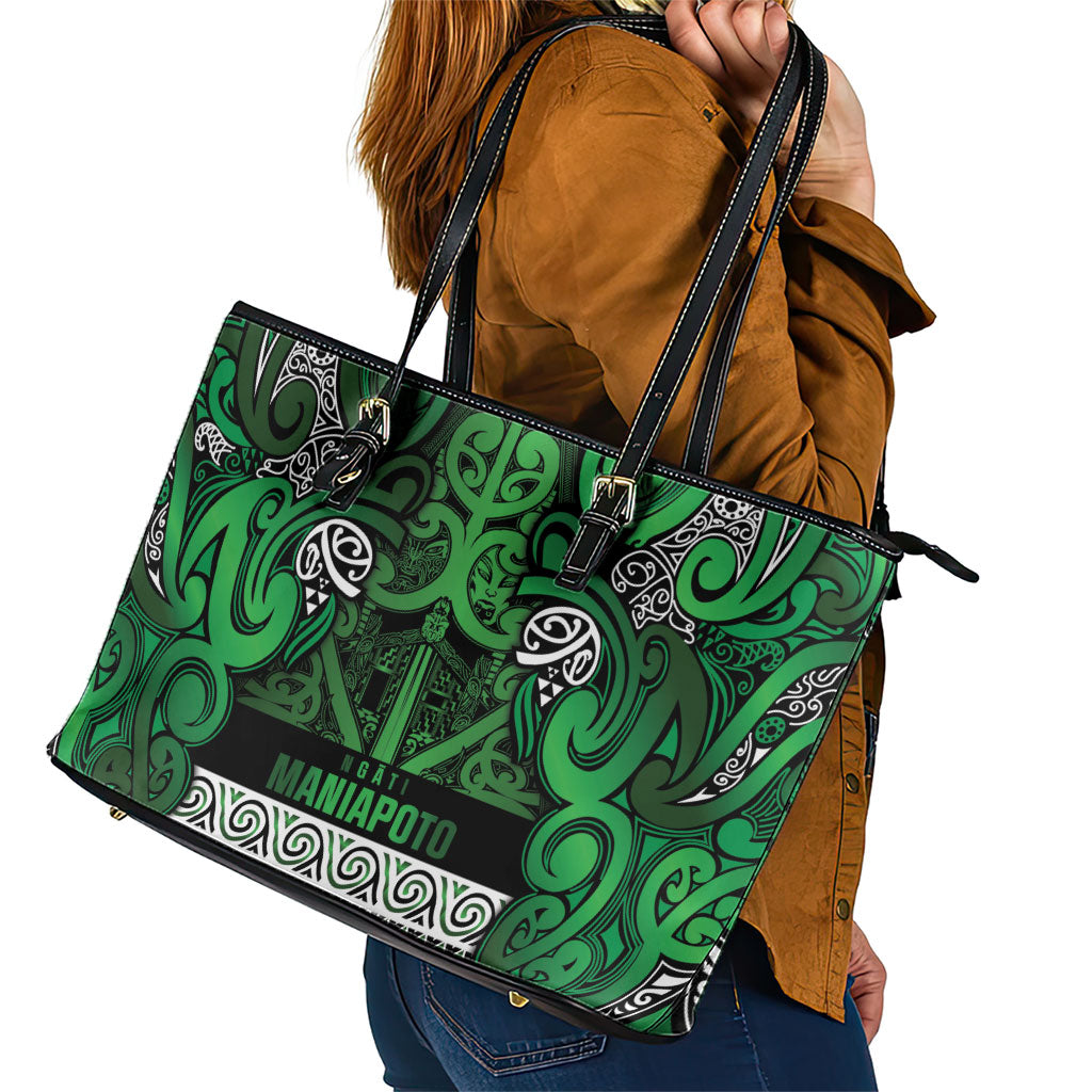 Aotearoa Iwi Ngati Maniapoto Leather Tote Bag Maori Wharenui House Tribal Pattern LT9 - Polynesian Pride