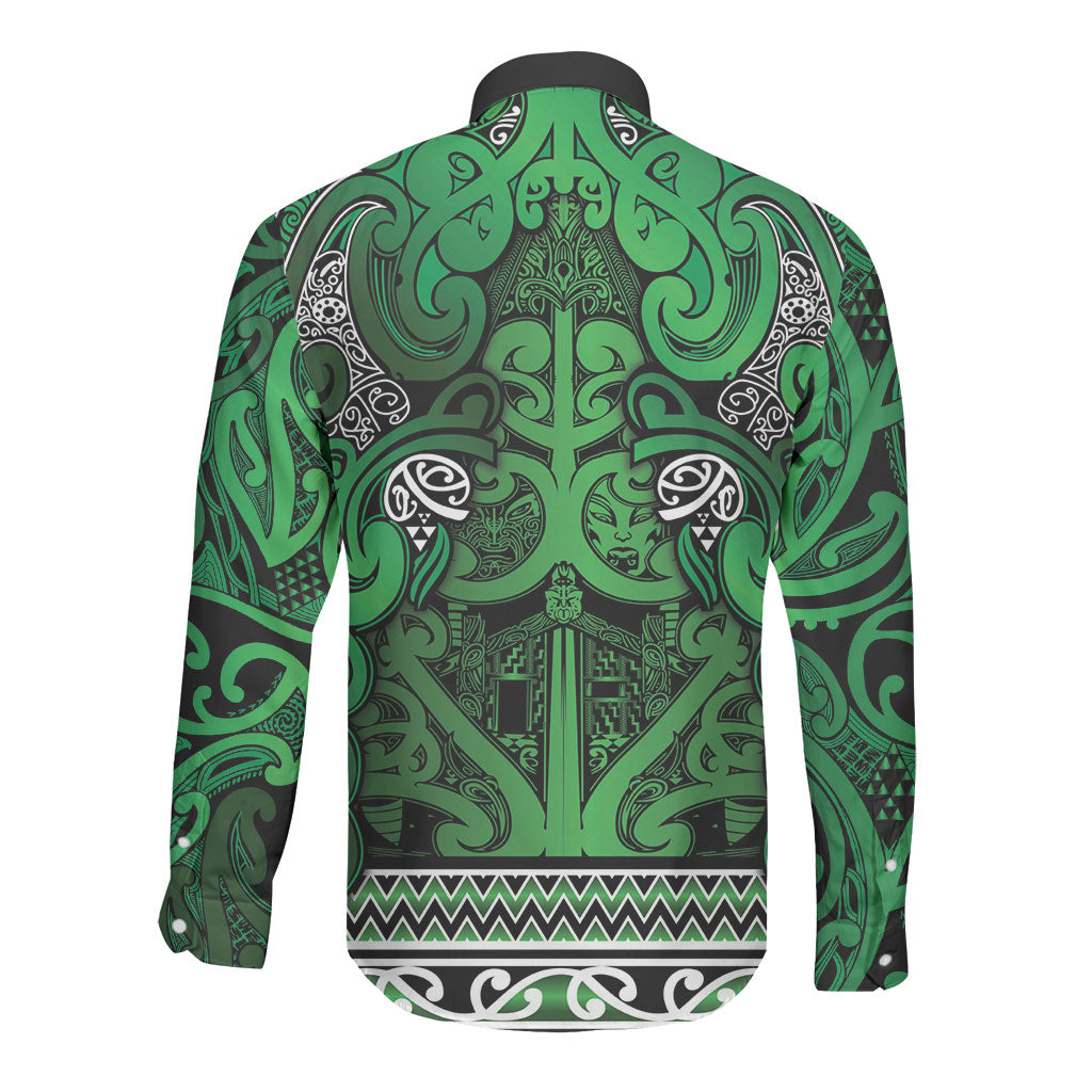 Aotearoa Iwi Ngati Maniapoto Long Sleeve Button Shirt Maori Wharenui House Tribal Pattern LT9 - Polynesian Pride