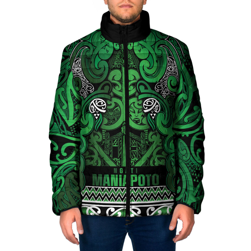 Aotearoa Iwi Ngati Maniapoto Padded Jacket Maori Wharenui House Tribal Pattern LT9 Men Dark green - Polynesian Pride