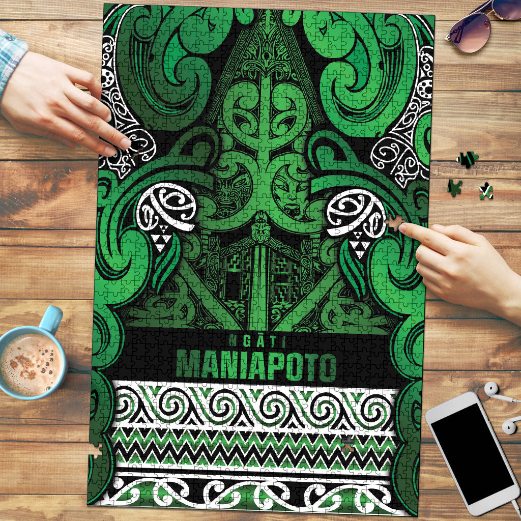 Aotearoa Iwi Ngati Maniapoto Puzzle Maori Wharenui House Tribal Pattern LT9 Dark green - Polynesian Pride