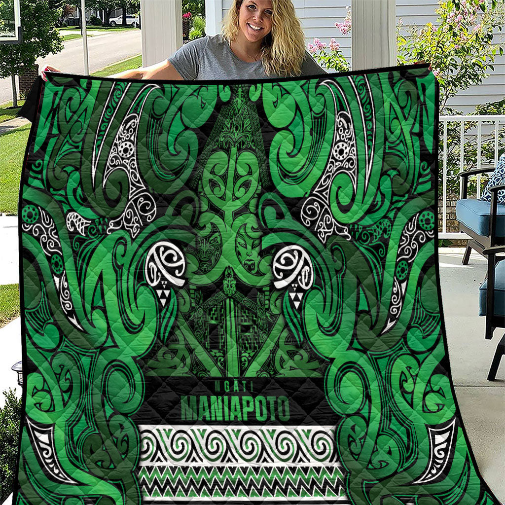 Aotearoa Iwi Ngati Maniapoto Quilt Maori Wharenui House Tribal Pattern LT9 Dark green - Polynesian Pride