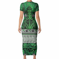 Aotearoa Iwi Ngati Maniapoto Short Sleeve Bodycon Dress Maori Wharenui House Tribal Pattern LT9 - Polynesian Pride