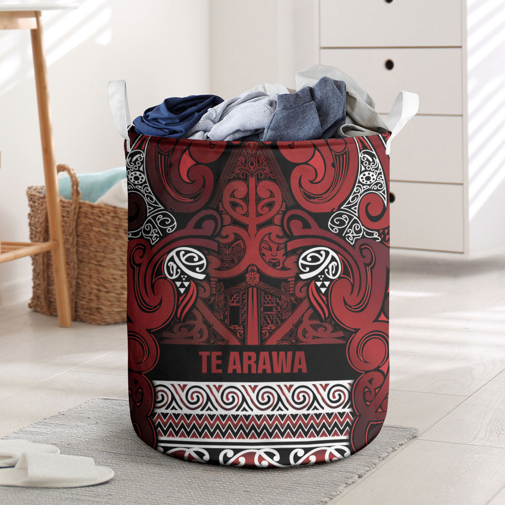 Aotearoa Iwi Te Arawa Laundry Basket Maori Wharenui House Tribal Pattern LT9 Dark Red - Polynesian Pride