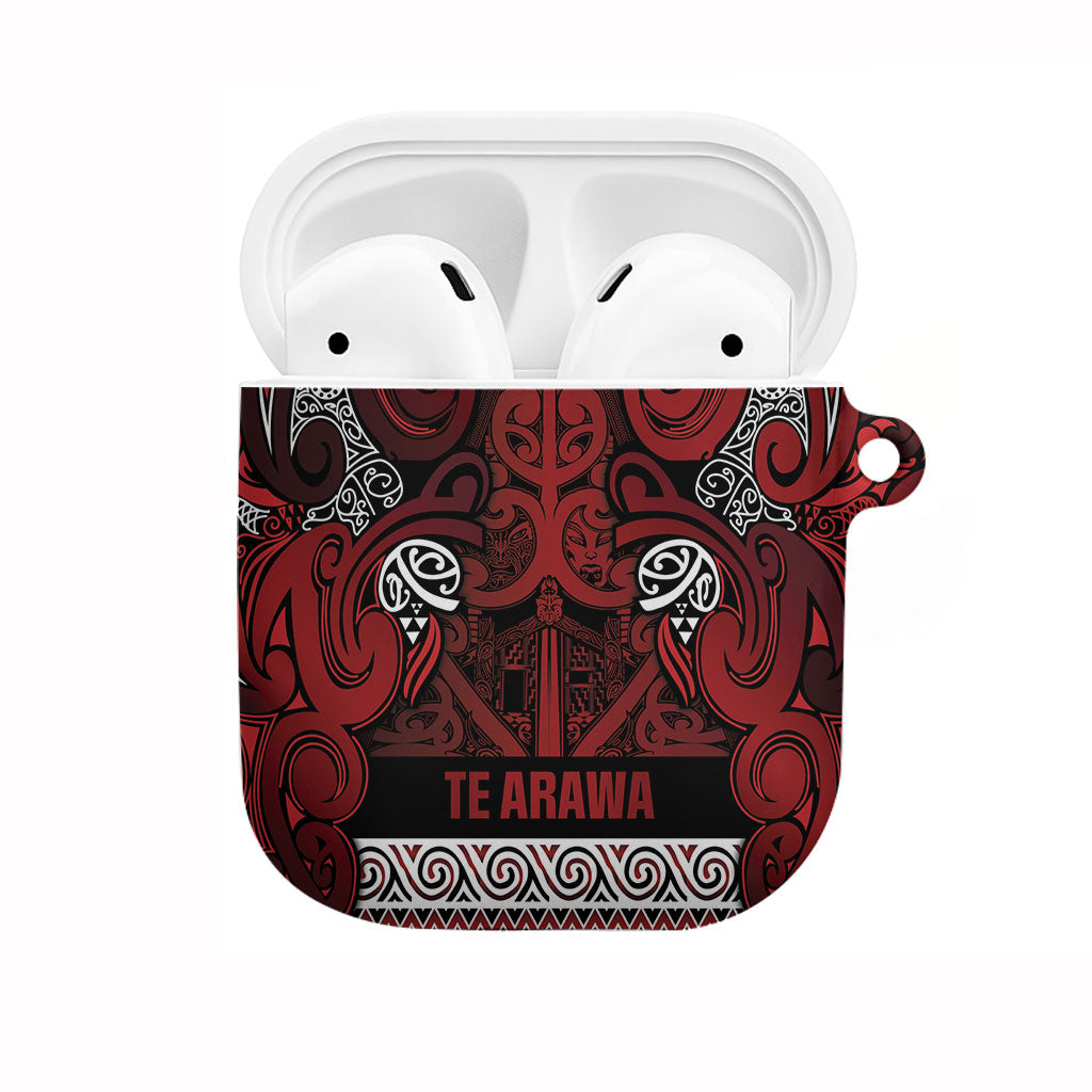 Aotearoa Iwi Te Arawa AirPods Case Maori Wharenui House Tribal Pattern LT9 Dark Red - Polynesian Pride