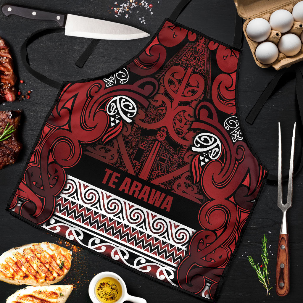 Aotearoa Iwi Te Arawa Apron Maori Wharenui House Tribal Pattern LT9 Dark Red - Polynesian Pride