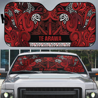 Aotearoa Iwi Te Arawa Auto Sun Shade Maori Wharenui House Tribal Pattern LT9 Dark Red - Polynesian Pride