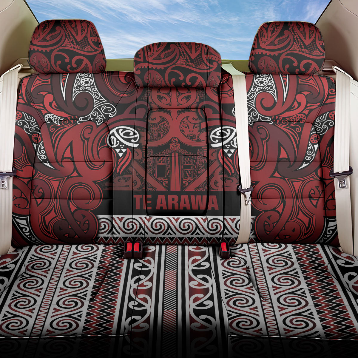 Aotearoa Iwi Te Arawa Back Car Seat Cover Maori Wharenui House Tribal Pattern LT9 One Size Dark Red - Polynesian Pride