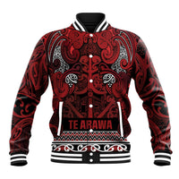 Aotearoa Iwi Te Arawa Baseball Jacket Maori Wharenui House Tribal Pattern LT9 Unisex Dark Red - Polynesian Pride
