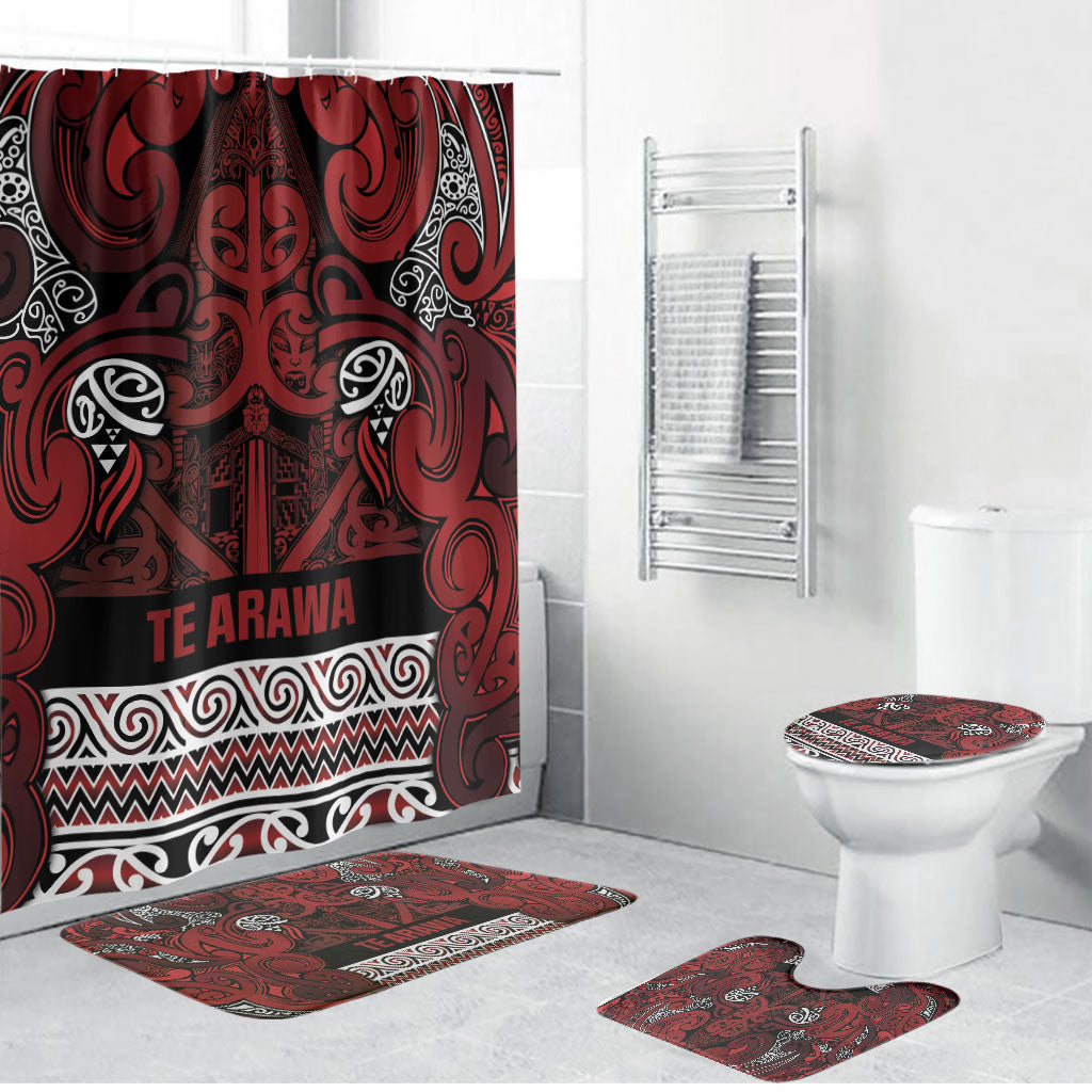 Aotearoa Iwi Te Arawa Bathroom Set Maori Wharenui House Tribal Pattern LT9 Bathroom Set (4 pcs) Dark Red - Polynesian Pride