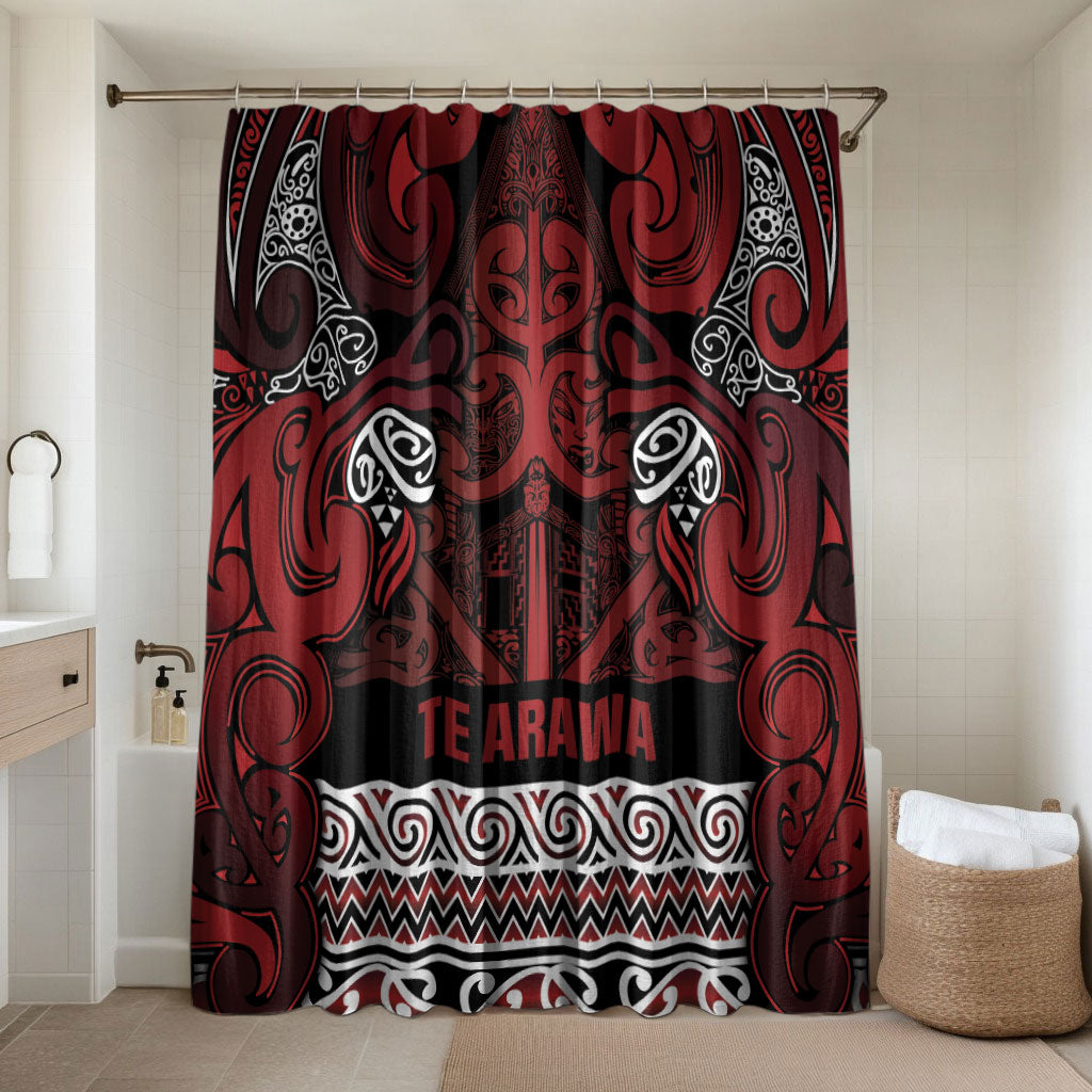 Aotearoa Iwi Te Arawa Bathroom Set Maori Wharenui House Tribal Pattern LT9 Shower Curtain Only Dark Red - Polynesian Pride