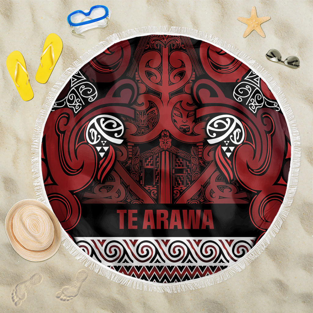 Aotearoa Iwi Te Arawa Beach Blanket Maori Wharenui House Tribal Pattern LT9 One Size 150cm Dark Red - Polynesian Pride