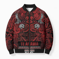 Aotearoa Iwi Te Arawa Bomber Puffer Jacket Maori Wharenui House Tribal Pattern LT9 Unisex Dark Red - Polynesian Pride
