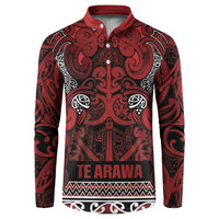 Aotearoa Iwi Te Arawa Button Sweatshirt Maori Wharenui House Tribal Pattern LT9 Dark Red - Polynesian Pride