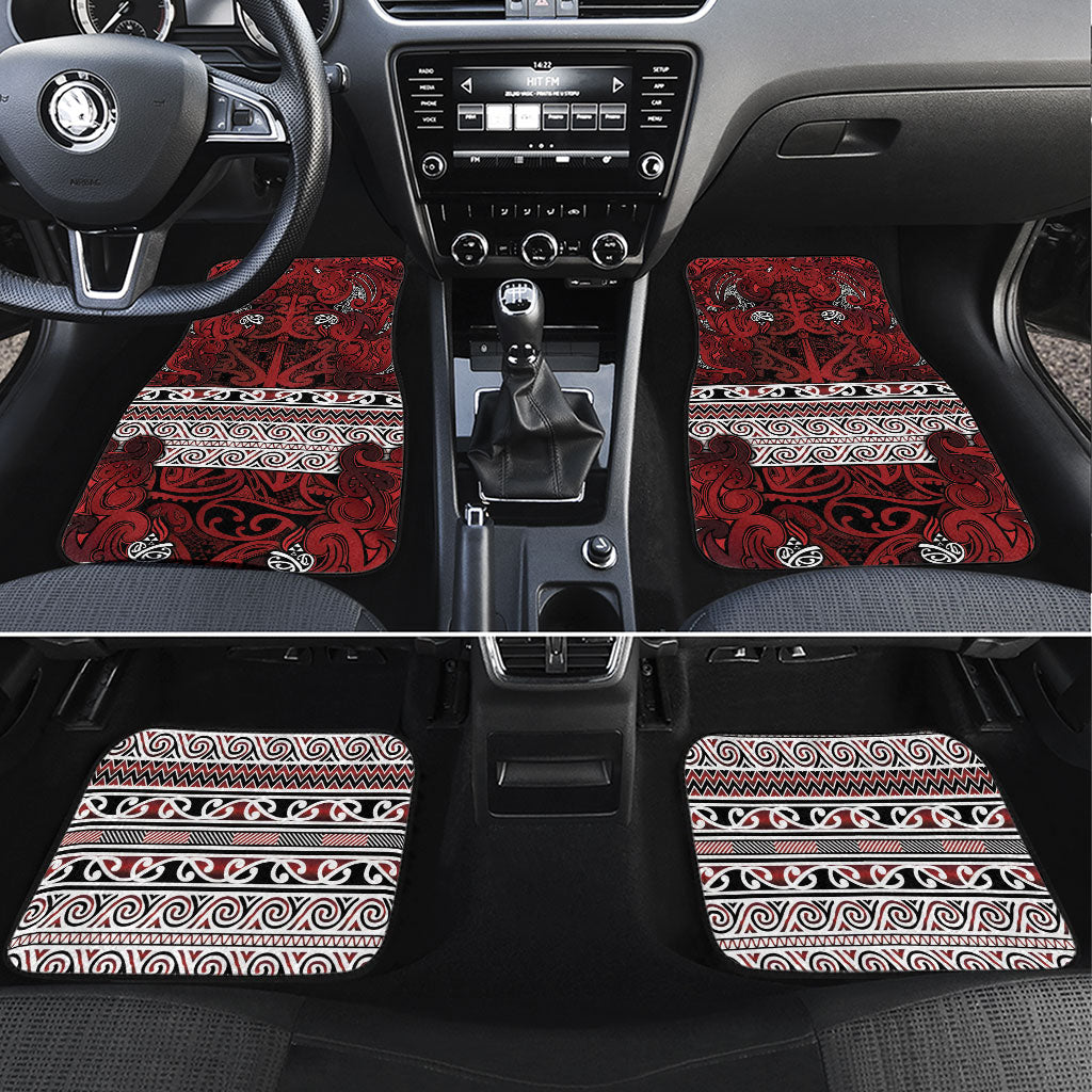 Aotearoa Iwi Te Arawa Car Mats Maori Wharenui House Tribal Pattern LT9 Set 4pcs Dark Red - Polynesian Pride