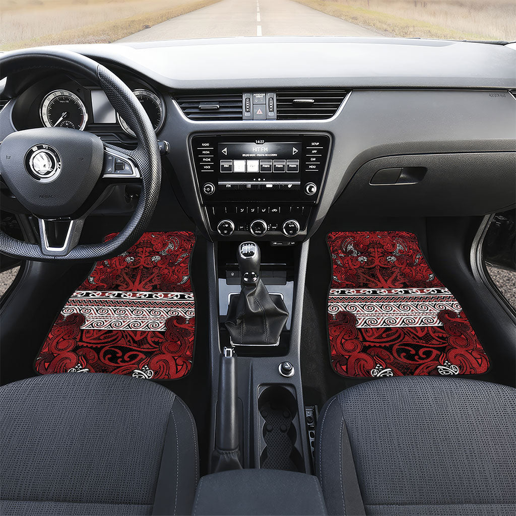 Aotearoa Iwi Te Arawa Car Mats Maori Wharenui House Tribal Pattern LT9 Set 2pcs - Front Dark Red - Polynesian Pride