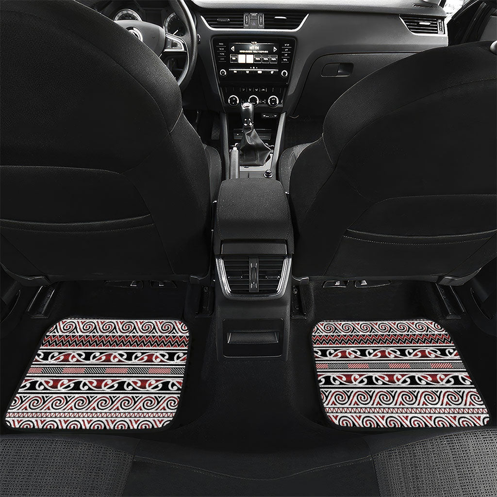 Aotearoa Iwi Te Arawa Car Mats Maori Wharenui House Tribal Pattern LT9 Set 2pcs - Back Dark Red - Polynesian Pride