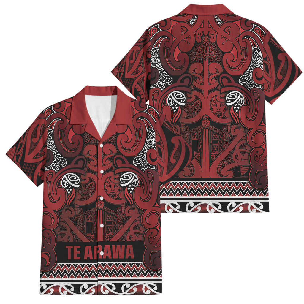 Aotearoa Iwi Te Arawa Family Matching Long Sleeve Bodycon Dress and Hawaiian Shirt Maori Wharenui House Tribal Pattern LT9 Dad's Shirt - Short Sleeve Dark Red - Polynesian Pride