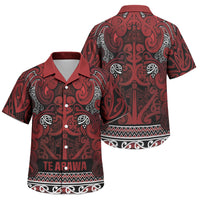 Aotearoa Iwi Te Arawa Family Matching Long Sleeve Bodycon Dress and Hawaiian Shirt Maori Wharenui House Tribal Pattern LT9 Son's Shirt Dark Red - Polynesian Pride