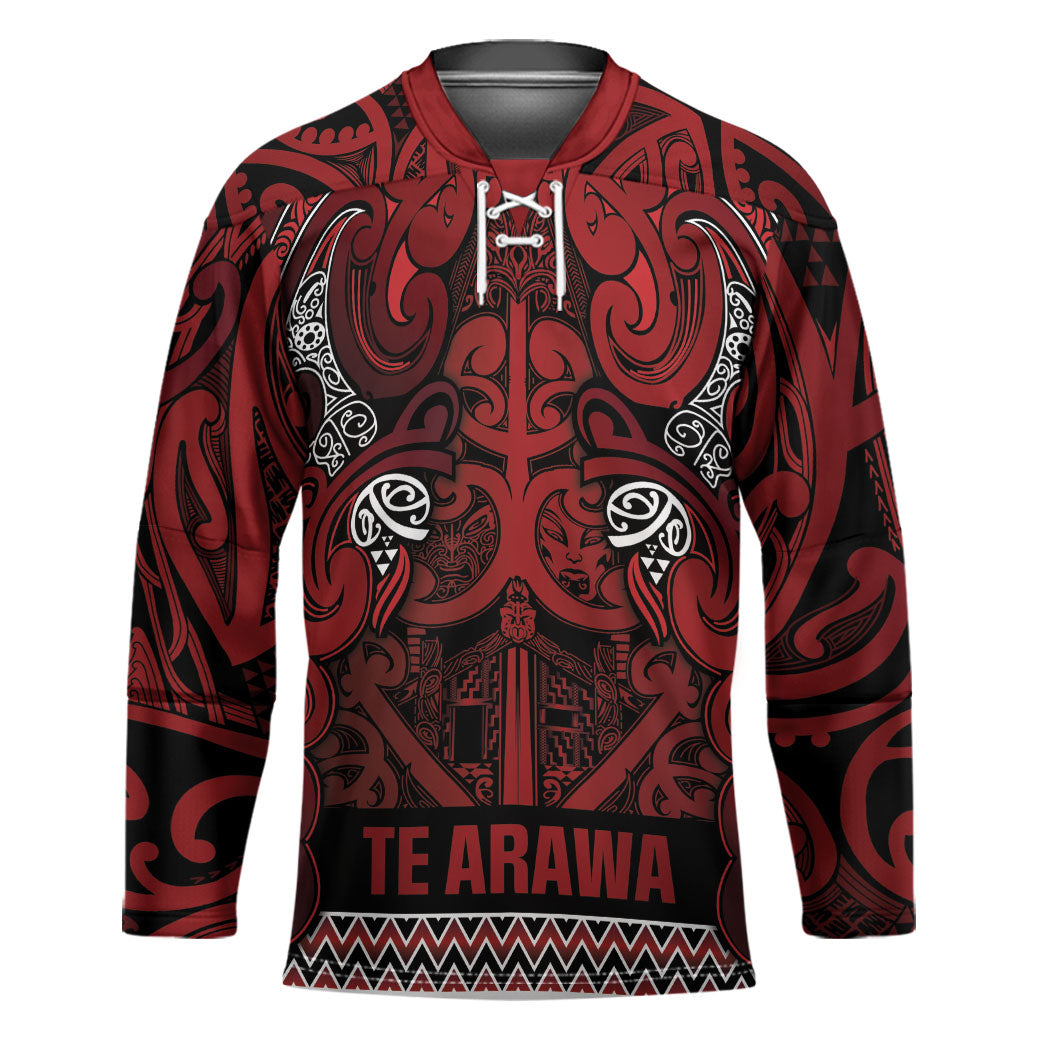 Aotearoa Iwi Te Arawa Hockey Jersey Maori Wharenui House Tribal Pattern LT9 Unisex Dark Red - Polynesian Pride