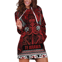 Aotearoa Iwi Te Arawa Hoodie Dress Maori Wharenui House Tribal Pattern LT9 Dark Red - Polynesian Pride