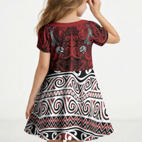 Aotearoa Iwi Te Arawa Kid Short Sleeve Dress Maori Wharenui House Tribal Pattern LT9 - Polynesian Pride