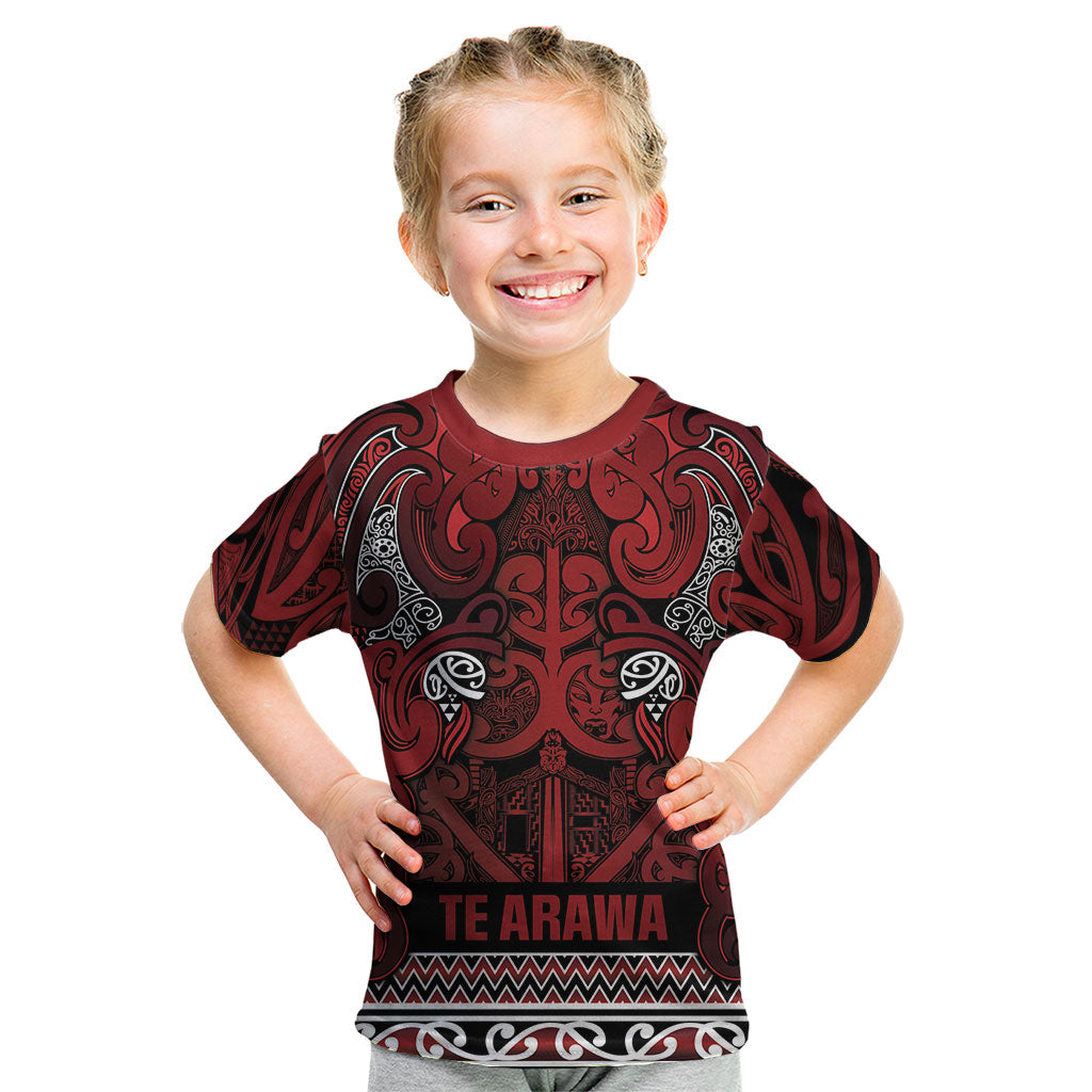 Aotearoa Iwi Te Arawa Kid T Shirt Maori Wharenui House Tribal Pattern LT9 Dark Red - Polynesian Pride