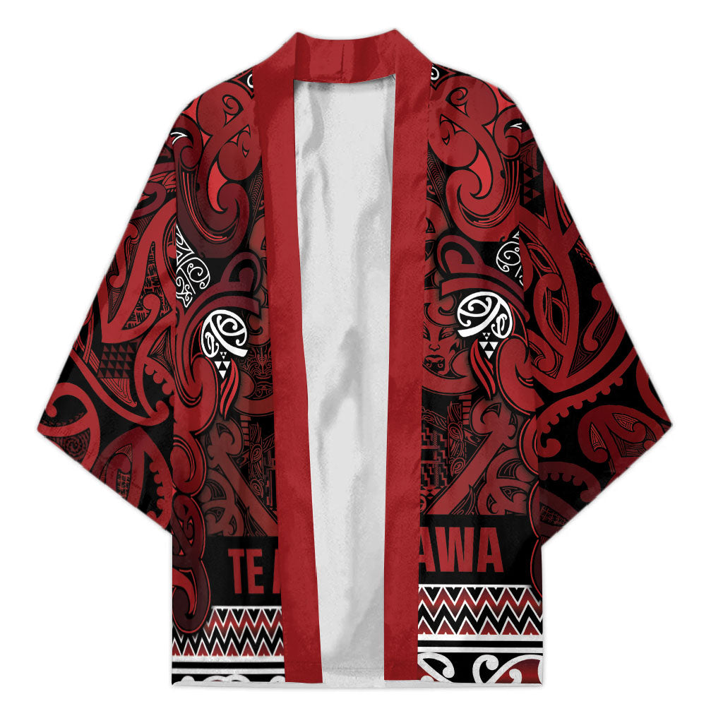 Aotearoa Iwi Te Arawa Kimono Maori Wharenui House Tribal Pattern LT9 Unisex Dark Red - Polynesian Pride