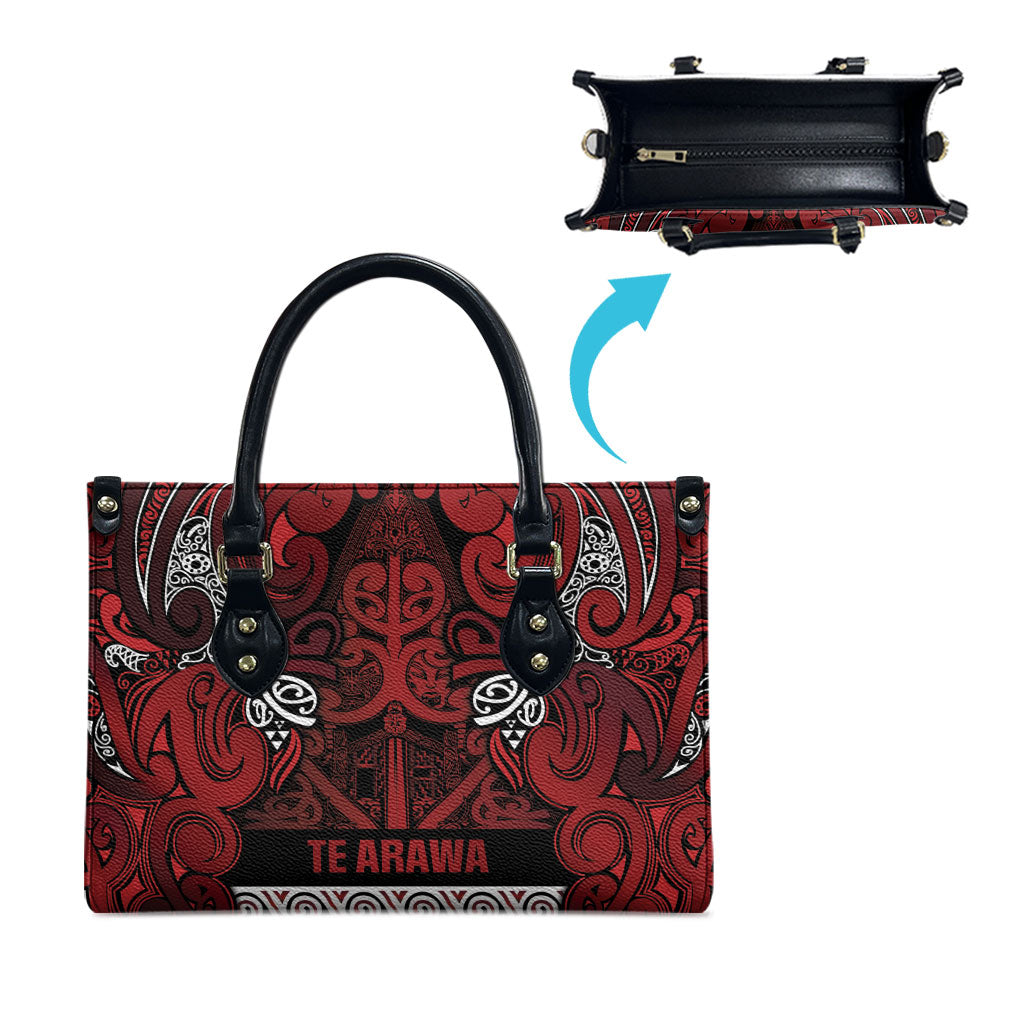 Aotearoa Iwi Te Arawa Leather Bag Maori Wharenui House Tribal Pattern LT9 - Polynesian Pride