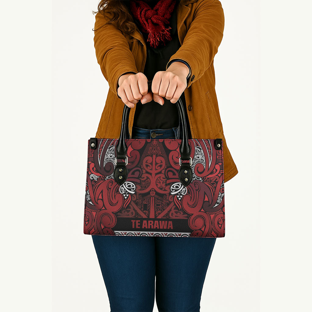 Aotearoa Iwi Te Arawa Leather Bag Maori Wharenui House Tribal Pattern LT9 - Polynesian Pride