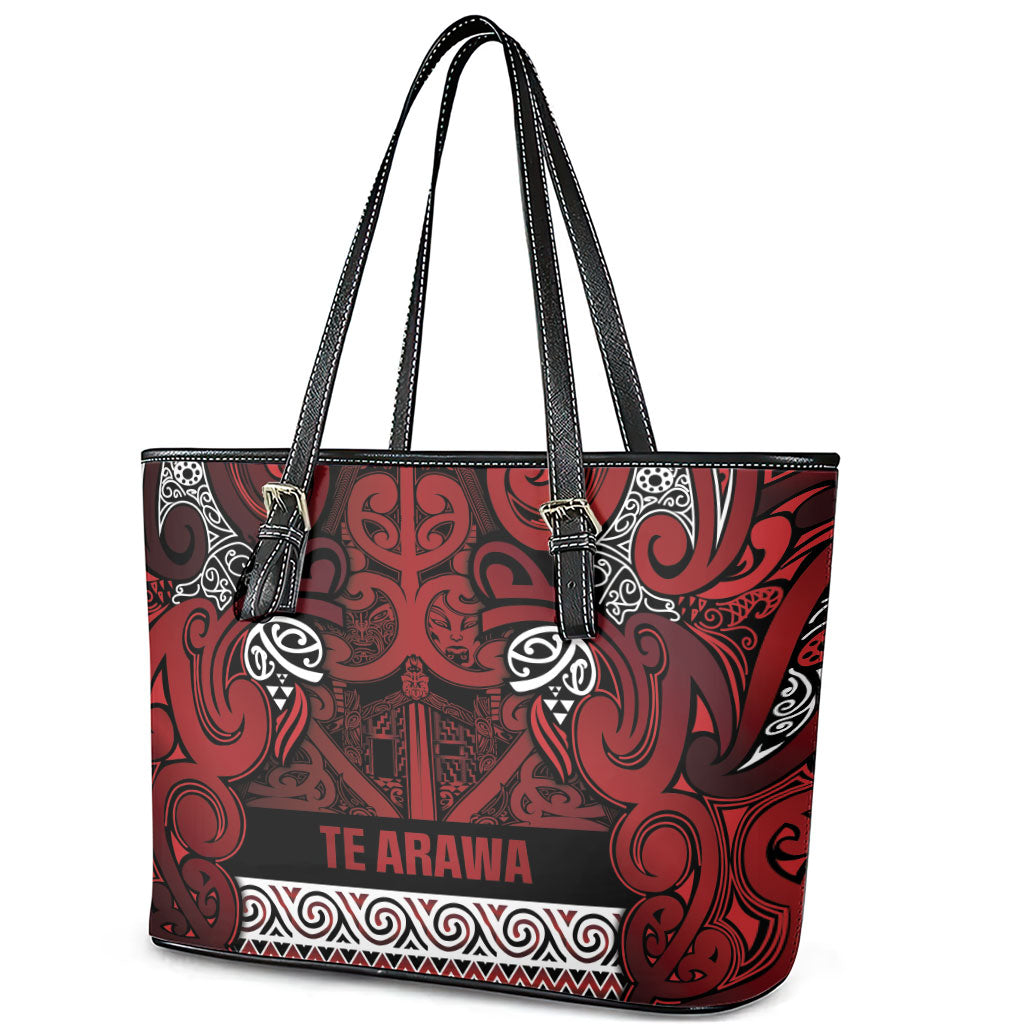 Aotearoa Iwi Te Arawa Leather Tote Bag Maori Wharenui House Tribal Pattern LT9 - Polynesian Pride