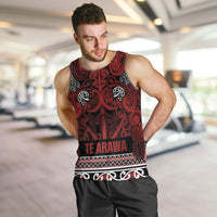 Aotearoa Iwi Te Arawa Men Tank Top Maori Wharenui House Tribal Pattern LT9 Dark Red - Polynesian Pride