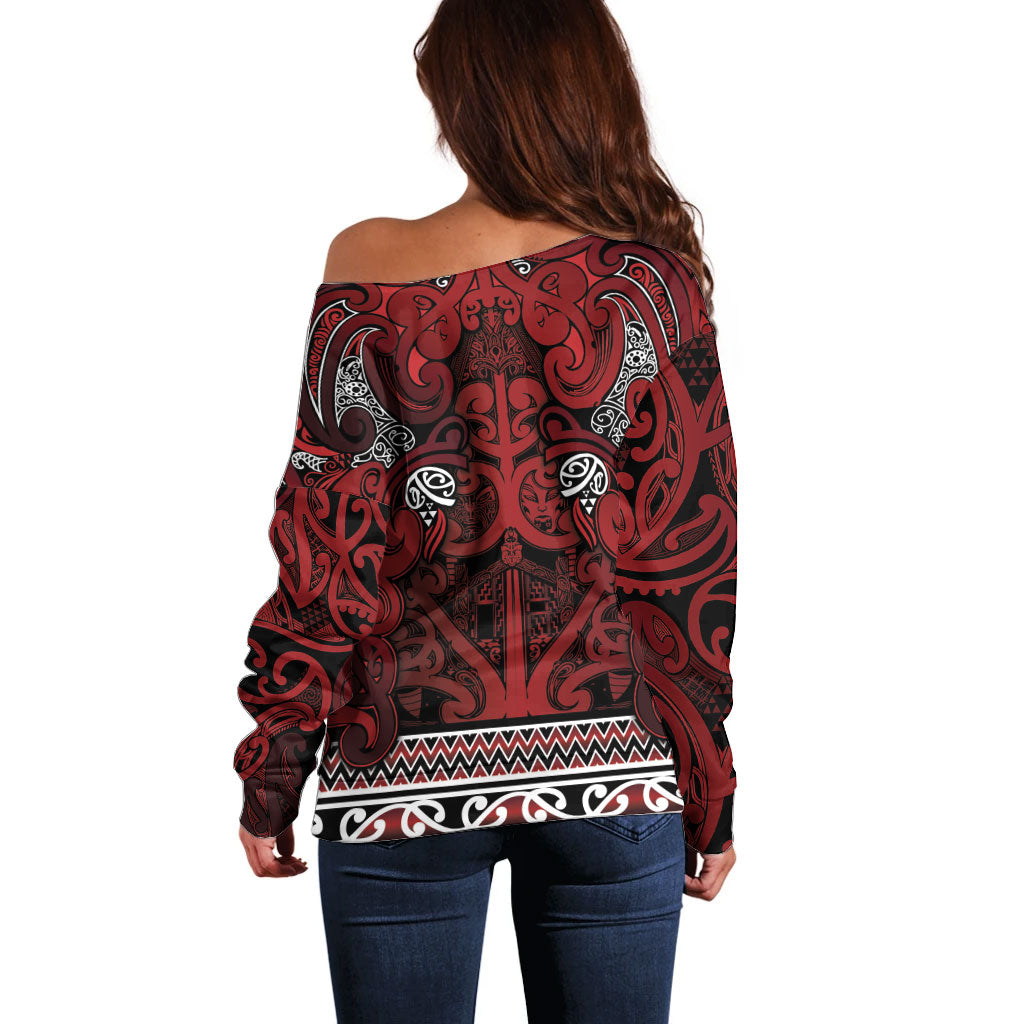 Aotearoa Iwi Te Arawa Off Shoulder Sweater Maori Wharenui House Tribal Pattern LT9 - Polynesian Pride