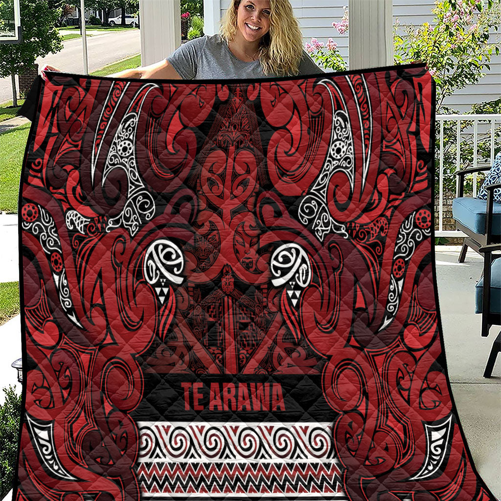 Aotearoa Iwi Te Arawa Quilt Maori Wharenui House Tribal Pattern LT9 Dark Red - Polynesian Pride