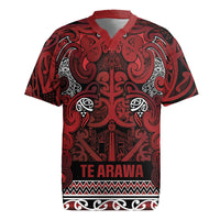 Aotearoa Iwi Te Arawa Rugby Jersey Maori Wharenui House Tribal Pattern LT9 Dark Red - Polynesian Pride