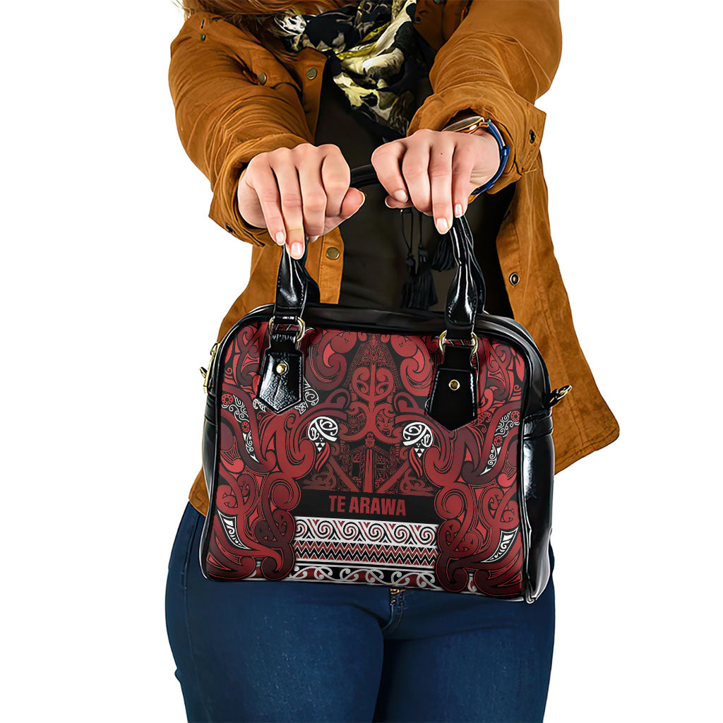 Aotearoa Iwi Te Arawa Shoulder Handbag Maori Wharenui House Tribal Pattern LT9 One Size Dark Red - Polynesian Pride