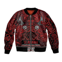 Aotearoa Iwi Te Arawa Sleeve Zip Bomber Jacket Maori Wharenui House Tribal Pattern LT9 Unisex Dark Red - Polynesian Pride