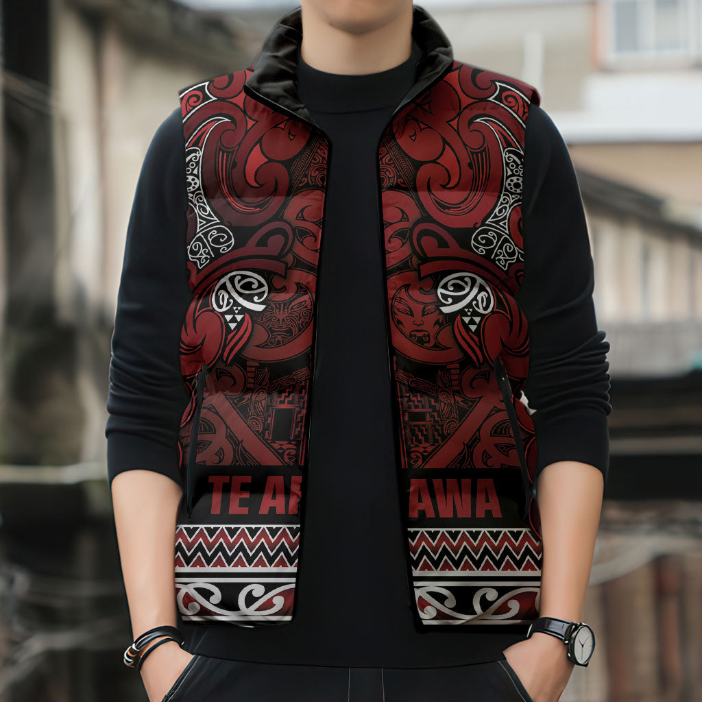 Aotearoa Iwi Te Arawa Sleeveless Puffer Jacket Maori Wharenui House Tribal Pattern LT9 - Polynesian Pride