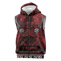 Aotearoa Iwi Te Arawa Sleeveless Zip Hoodie Maori Wharenui House Tribal Pattern LT9 Dark Red - Polynesian Pride