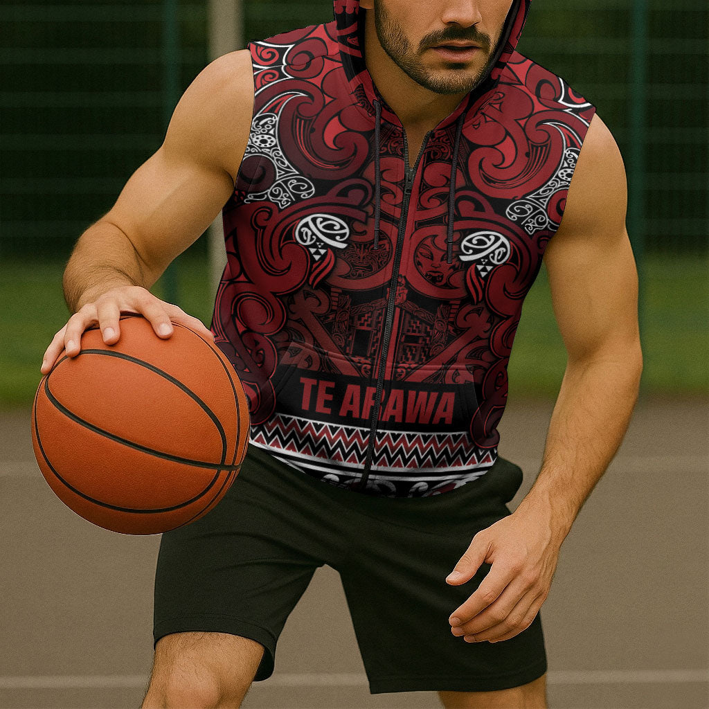 Aotearoa Iwi Te Arawa Sleeveless Zip Hoodie Maori Wharenui House Tribal Pattern LT9 - Polynesian Pride