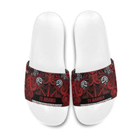 Aotearoa Iwi Te Arawa Slide Sandals Maori Wharenui House Tribal Pattern LT9 Dark Red - Polynesian Pride