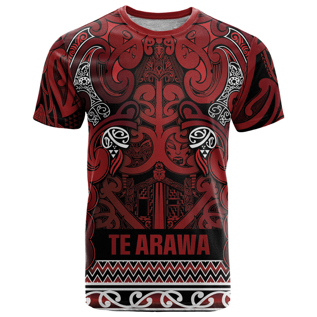 Aotearoa Iwi Te Arawa T Shirt Maori Wharenui House Tribal Pattern LT9 Dark Red - Polynesian Pride