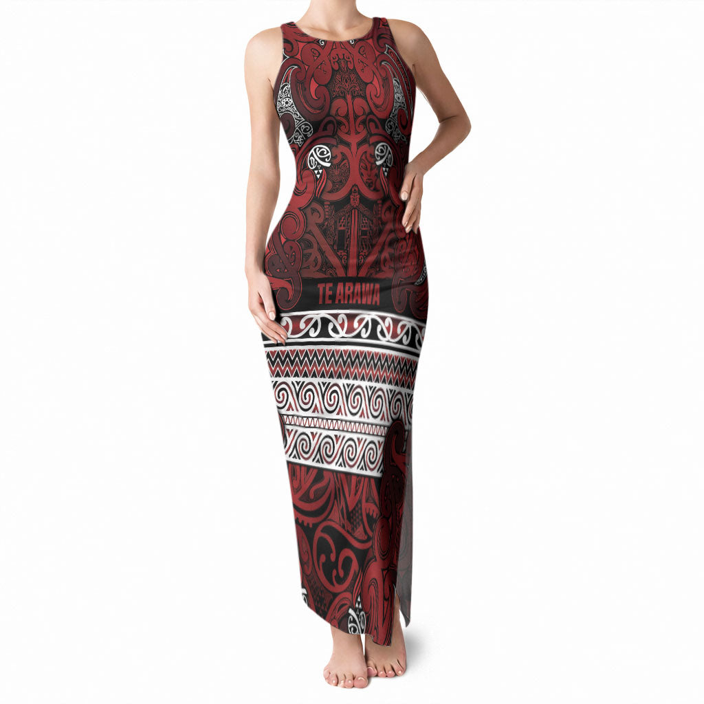 Aotearoa Iwi Te Arawa Tank Maxi Dress Maori Wharenui House Tribal Pattern LT9 Women Dark Red - Polynesian Pride